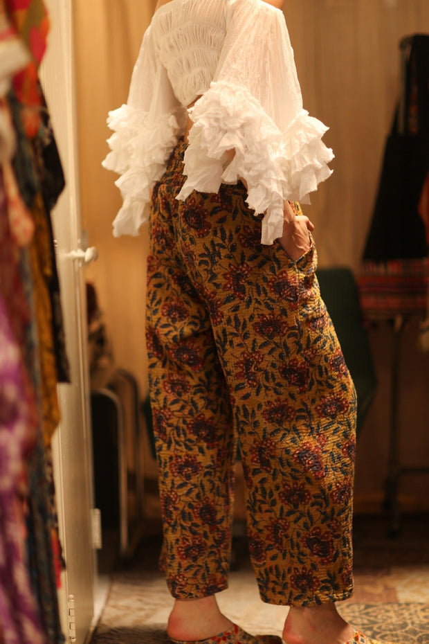 LENA KANTHA TROUSERS YELLOW - sustainably made MOMO NEW YORK sustainable clothing, embroidered slow fashion