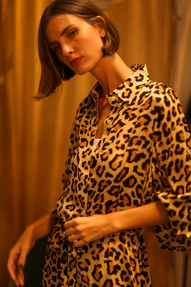 LEO PRINT BUTTON DRESS RUTH SERVGE - sustainably made MOMO NEW YORK sustainable clothing, dress slow fashion