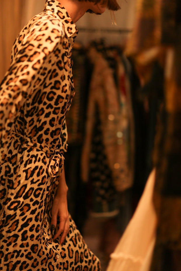 LEO PRINT BUTTON DRESS RUTH SERVGE - sustainably made MOMO NEW YORK sustainable clothing, dress slow fashion