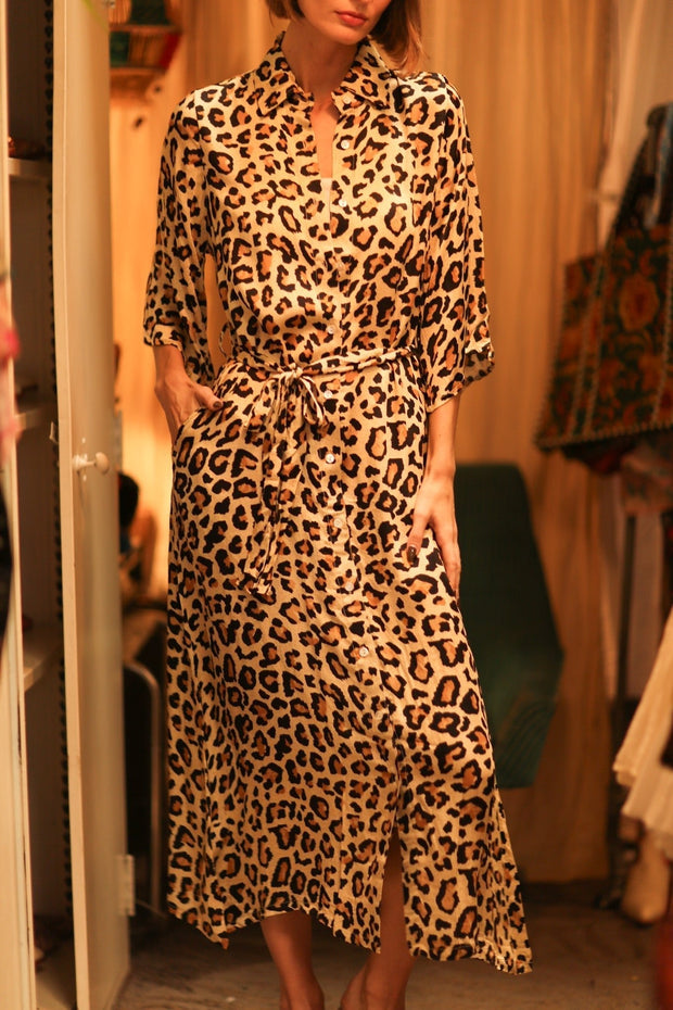 LEO PRINT BUTTON DRESS RUTH SERVGE - sustainably made MOMO NEW YORK sustainable clothing, dress slow fashion