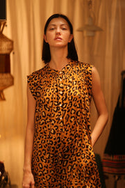 LEO PRINT SILK DRESS MARY - sustainably made MOMO NEW YORK sustainable clothing, Boho Chic Dress slow fashion