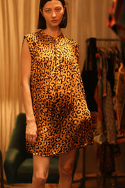 LEO PRINT SILK DRESS MARY - sustainably made MOMO NEW YORK sustainable clothing, Boho Chic Dress slow fashion