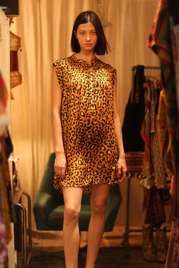 LEO PRINT SILK DRESS MARY - sustainably made MOMO NEW YORK sustainable clothing, Boho Chic Dress slow fashion