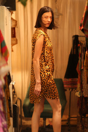 LEO PRINT SILK DRESS MARY - sustainably made MOMO NEW YORK sustainable clothing, Boho Chic Dress slow fashion