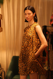 LEO PRINT SILK DRESS MARY - sustainably made MOMO NEW YORK sustainable clothing, Boho Chic Dress slow fashion