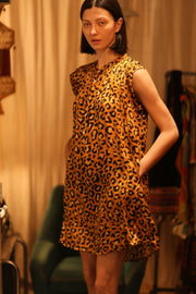 LEO PRINT SILK DRESS MARY - sustainably made MOMO NEW YORK sustainable clothing, Boho Chic Dress slow fashion