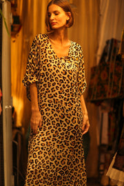 LEO PRINT SILK KAFTAN YAYA - sustainably made MOMO NEW YORK sustainable clothing, bestseller slow fashion