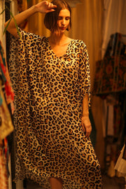 LEO PRINT SILK KAFTAN YAYA - sustainably made MOMO NEW YORK sustainable clothing, bestseller slow fashion