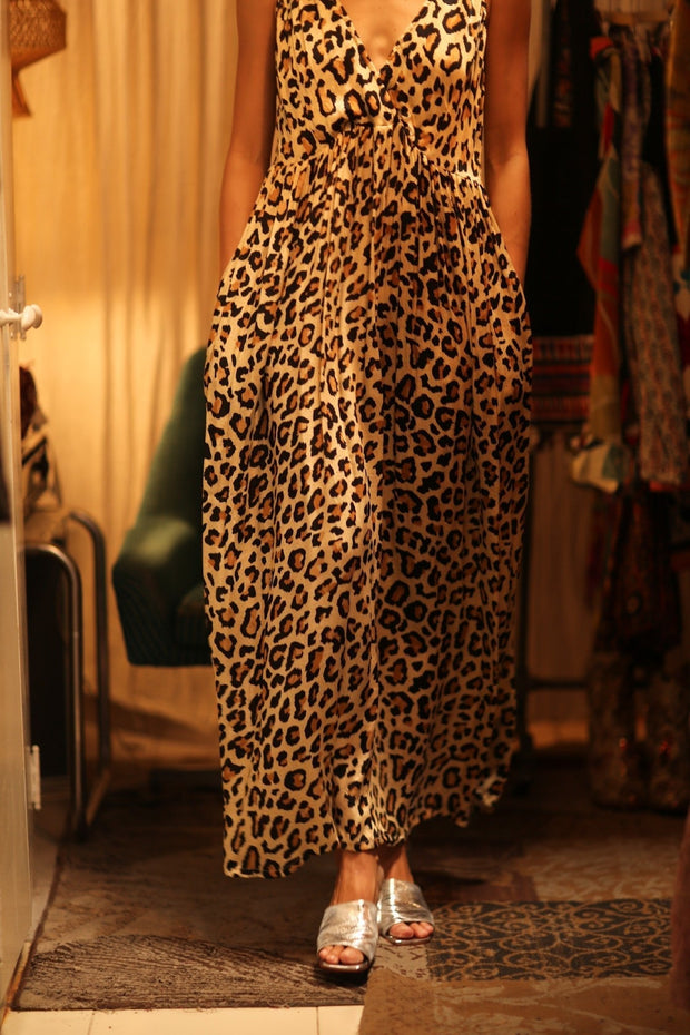 LEO PRINT SILK SHOULDER STRAP DRESS LILY - sustainably made MOMO NEW YORK sustainable clothing, dress slow fashion