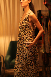 LEO PRINT SILK SHOULDER STRAP DRESS LILY - sustainably made MOMO NEW YORK sustainable clothing, dress slow fashion