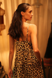LEO PRINT SILK SHOULDER STRAP DRESS LILY - sustainably made MOMO NEW YORK sustainable clothing, dress slow fashion