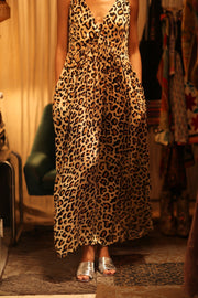 LEO PRINT SILK SHOULDER STRAP DRESS LILY - sustainably made MOMO NEW YORK sustainable clothing, dress slow fashion