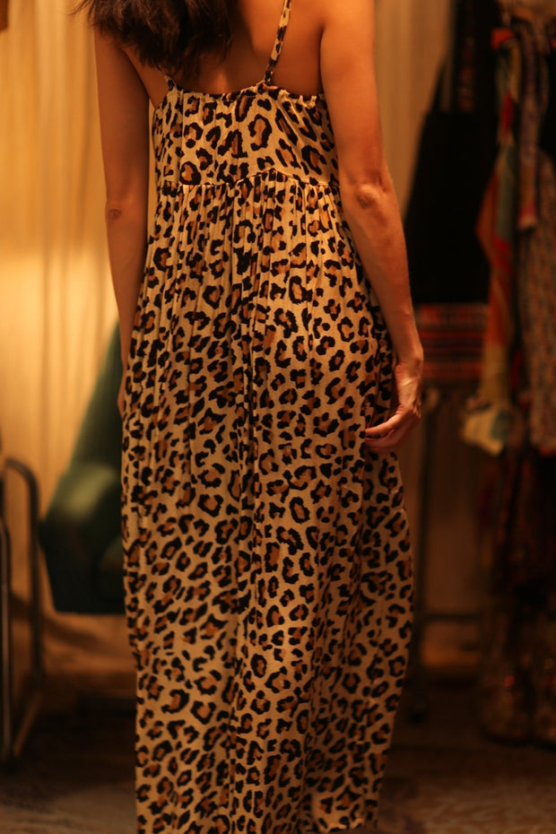 LEO PRINT SILK SHOULDER STRAP DRESS LILY - sustainably made MOMO NEW YORK sustainable clothing, dress slow fashion