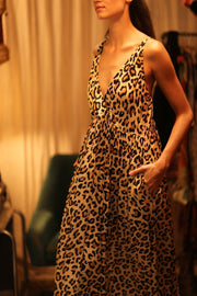 LEO PRINT SILK SHOULDER STRAP DRESS LILY - sustainably made MOMO NEW YORK sustainable clothing, dress slow fashion