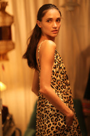 LEO PRINT SILK SHOULDER STRAP DRESS LILY - sustainably made MOMO NEW YORK sustainable clothing, dress slow fashion