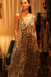 LEO PRINT SILK SHOULDER STRAP DRESS LILY - sustainably made MOMO NEW YORK sustainable clothing, dress slow fashion