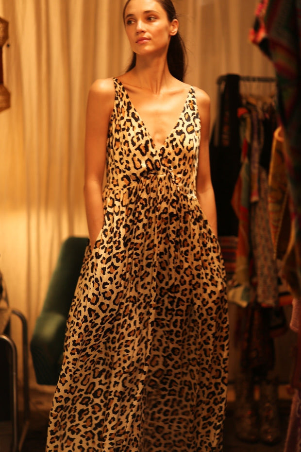 LEO PRINT SILK SHOULDER STRAP DRESS LILY - sustainably made MOMO NEW YORK sustainable clothing, dress slow fashion