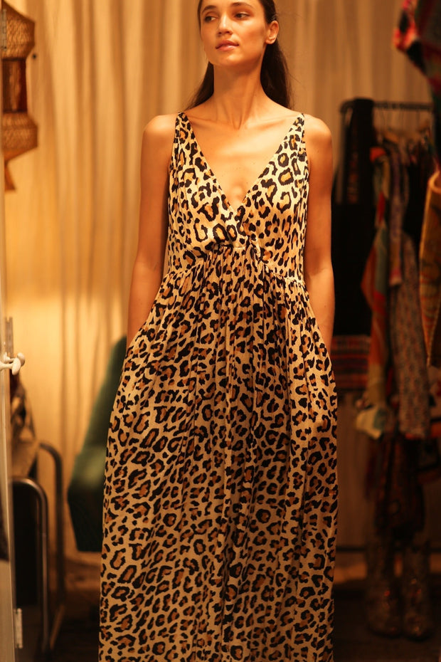 LEO PRINT SILK SHOULDER STRAP DRESS LILY - sustainably made MOMO NEW YORK sustainable clothing, dress slow fashion