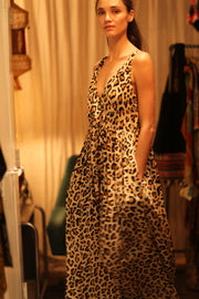 LEO PRINT SILK SHOULDER STRAP DRESS LILY - sustainably made MOMO NEW YORK sustainable clothing, dress slow fashion