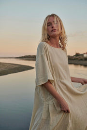 LIGHT COTTON MIDI DRESS ARABELLA - sustainably made MOMO NEW YORK sustainable clothing, dress slow fashion