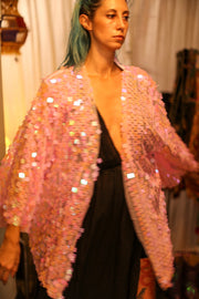 LIGHT PINK SHORT GLITTER KIMONO WITT - sustainably made MOMO NEW YORK sustainable clothing, bestseller slow fashion