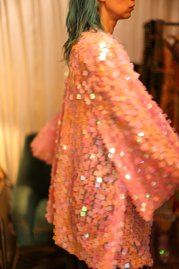 LIGHT PINK SHORT GLITTER KIMONO WITT - sustainably made MOMO NEW YORK sustainable clothing, bestseller slow fashion