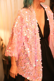 LIGHT PINK SHORT GLITTER KIMONO WITT - sustainably made MOMO NEW YORK sustainable clothing, bestseller slow fashion