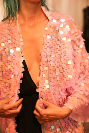 LIGHT PINK SHORT GLITTER KIMONO WITT - sustainably made MOMO NEW YORK sustainable clothing, bestseller slow fashion