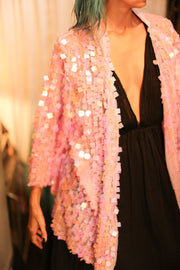 LIGHT PINK SHORT GLITTER KIMONO WITT - sustainably made MOMO NEW YORK sustainable clothing, bestseller slow fashion