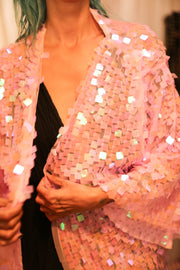 LIGHT PINK SHORT GLITTER KIMONO WITT - sustainably made MOMO NEW YORK sustainable clothing, bestseller slow fashion