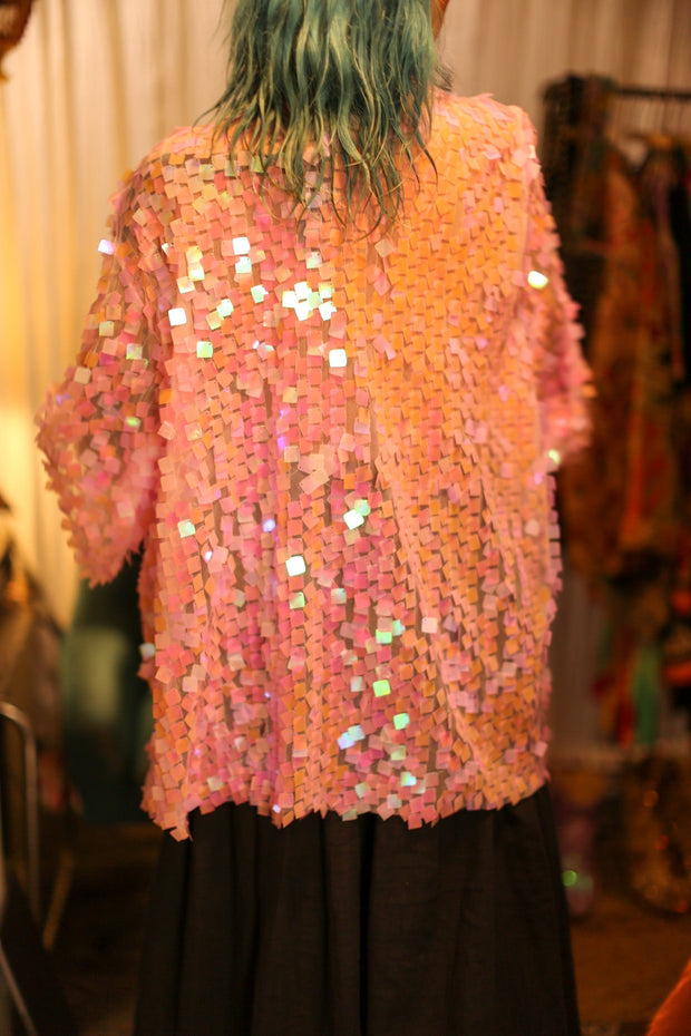 LIGHT PINK SHORT GLITTER KIMONO WITT - sustainably made MOMO NEW YORK sustainable clothing, bestseller slow fashion
