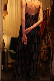 LILY SILK DRESS BLACK FEATHER - sustainably made MOMO NEW YORK sustainable clothing, Boho Chic Dress slow fashion