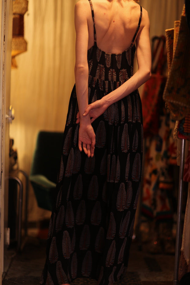 LILY SILK DRESS BLACK FEATHER - sustainably made MOMO NEW YORK sustainable clothing, Boho Chic Dress slow fashion