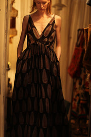 LILY SILK DRESS BLACK FEATHER - sustainably made MOMO NEW YORK sustainable clothing, Boho Chic Dress slow fashion