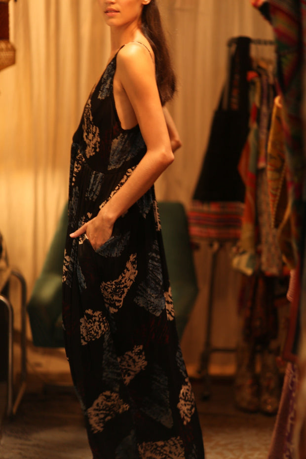 LILY SILK DRESS BLACK PAINTERS - sustainably made MOMO NEW YORK sustainable clothing, Boho Chic Dress slow fashion