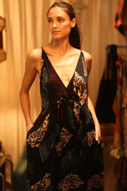 LILY SILK DRESS BLACK PAINTERS - sustainably made MOMO NEW YORK sustainable clothing, Boho Chic Dress slow fashion