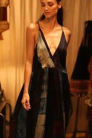LILY SILK DRESS BLUE STRIPE - sustainably made MOMO NEW YORK sustainable clothing, Boho Chic Dress slow fashion