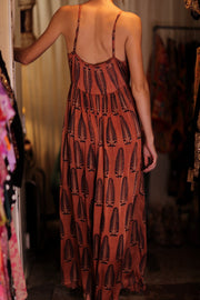 LILY SILK DRESS BROWN FEATHER - sustainably made MOMO NEW YORK sustainable clothing, Boho Chic Dress slow fashion