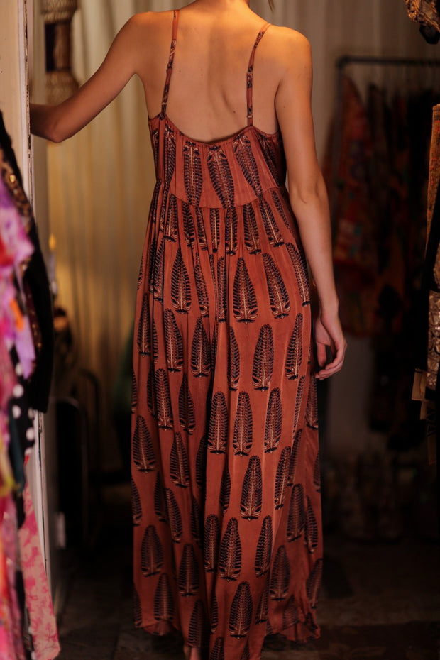 LILY SILK DRESS BROWN FEATHER - sustainably made MOMO NEW YORK sustainable clothing, Boho Chic Dress slow fashion