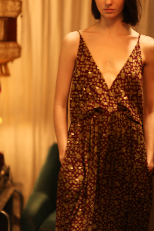 LILY SILK DRESS MINI GREEN YELLOW FLORAL - sustainably made MOMO NEW YORK sustainable clothing, Boho Chic Dress slow fashion