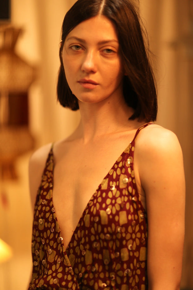 LILY SILK DRESS MINI GREEN YELLOW FLORAL - sustainably made MOMO NEW YORK sustainable clothing, Boho Chic Dress slow fashion