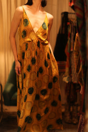 LILY SILK DRESS MUSTARD YO - YO - sustainably made MOMO NEW YORK sustainable clothing, Boho Chic Dress slow fashion