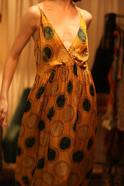LILY SILK DRESS MUSTARD YO - YO - sustainably made MOMO NEW YORK sustainable clothing, Boho Chic Dress slow fashion
