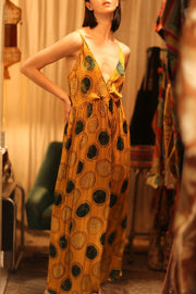 LILY SILK DRESS MUSTARD YO - YO - sustainably made MOMO NEW YORK sustainable clothing, Boho Chic Dress slow fashion