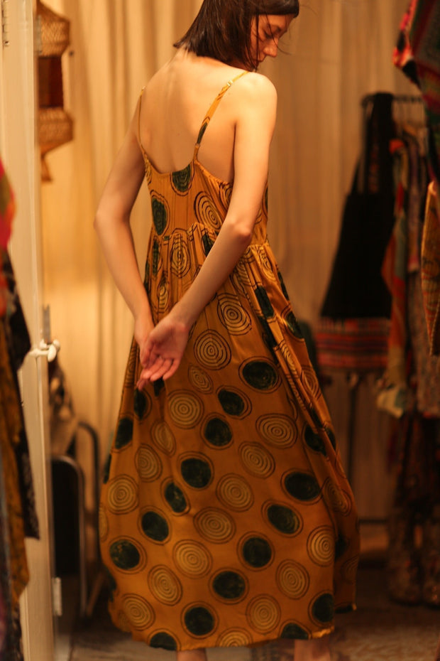 LILY SILK DRESS MUSTARD YO - YO - sustainably made MOMO NEW YORK sustainable clothing, Boho Chic Dress slow fashion