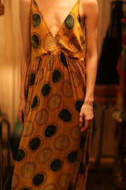 LILY SILK DRESS MUSTARD YO - YO - sustainably made MOMO NEW YORK sustainable clothing, Boho Chic Dress slow fashion