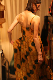 LILY SILK DRESS MUSTARD YO - YO - sustainably made MOMO NEW YORK sustainable clothing, Boho Chic Dress slow fashion