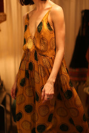 LILY SILK DRESS MUSTARD YO - YO - sustainably made MOMO NEW YORK sustainable clothing, Boho Chic Dress slow fashion