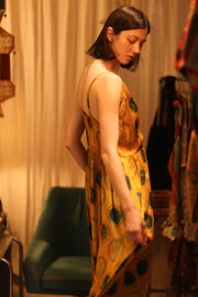 LILY SILK DRESS MUSTARD YO - YO - sustainably made MOMO NEW YORK sustainable clothing, Boho Chic Dress slow fashion