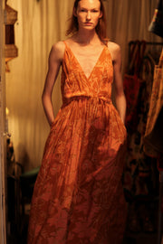 LILY SILK DRESS ORANGE FLOWER - sustainably made MOMO NEW YORK sustainable clothing, Boho Chic Dress slow fashion